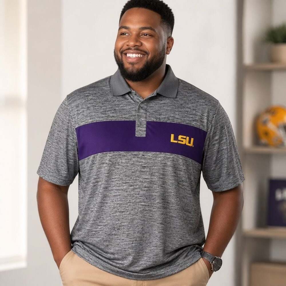 Profile Varsity Big & Tall LSU Tigers Heathered Gray Purple Polo Shirt 3XL